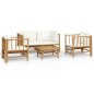 vidaXL Set de muebles de jardín 5 piezas bambú y cojines blanco crema vidaXL Set de muebles de jardín 5 piezas bambú y cojines blanco crema