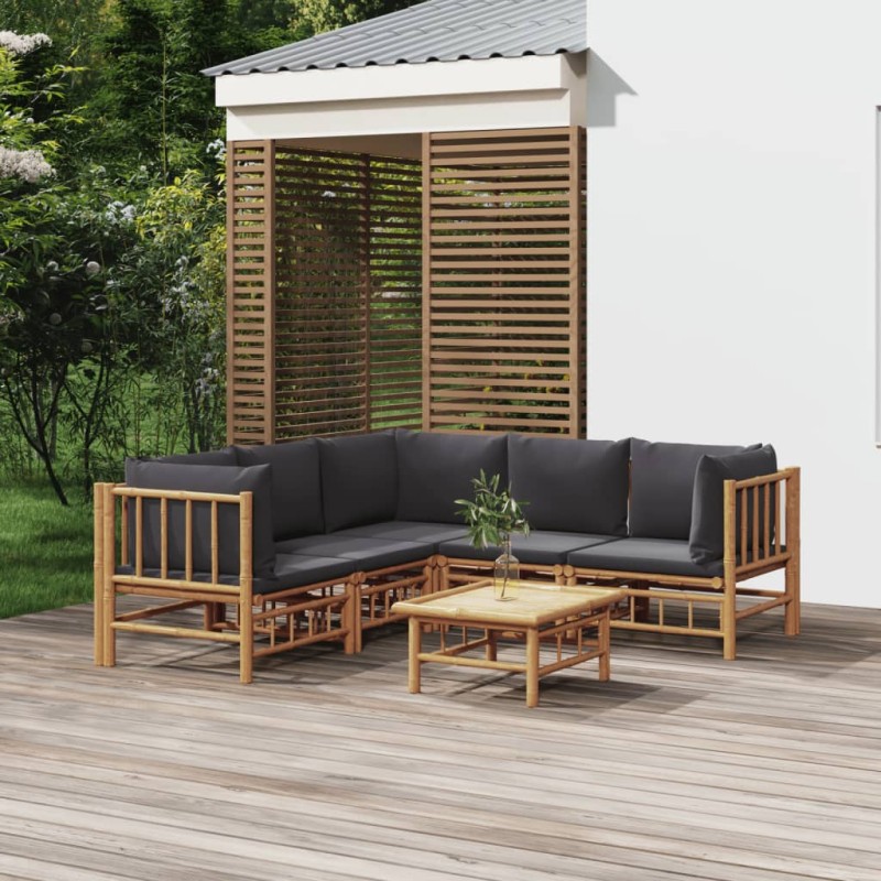 vidaXL Set de muebles de jardín 6 piezas bambú con cojines gris oscuro vidaXL Set de muebles de jardín 6 piezas bambú con cojines gris oscuro