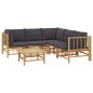 vidaXL Set de muebles de jardín 6 piezas bambú con cojines gris oscuro vidaXL Set de muebles de jardín 6 piezas bambú con cojines gris oscuro