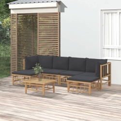 vidaXL Set de muebles de jardín 7 piezas bambú con cojines gris oscuro