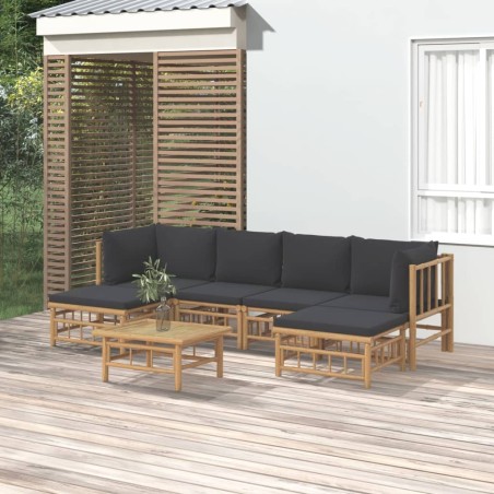 vidaXL Set de muebles de jardín 7 piezas bambú con cojines gris oscuro