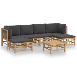 vidaXL Set de muebles de jardín 7 piezas bambú con cojines gris oscuro