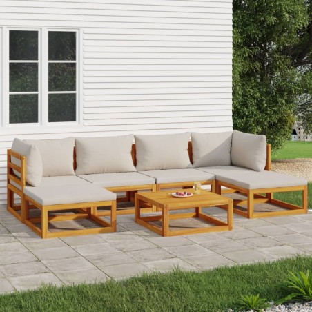 vidaXL Set muebles de jardín 7 pzas madera maciza y cojines gris claro