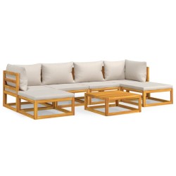 vidaXL Set muebles de jardín 7 pzas madera maciza y cojines gris claro