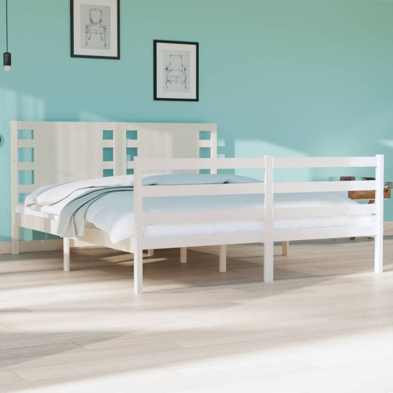 vidaXL Estructura de cama matrimonial madera de pino blanca 135x190 cm vidaXL Estructura de cama matrimonial madera de pino blanca 135x190 cm