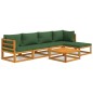 vidaXL Juego muebles de jardín 6 piezas madera maciza y cojines verdes vidaXL Juego muebles de jardín 6 piezas madera maciza y cojines verdes