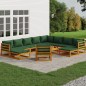 vidaXL Juego muebles de jardín 12 pzas madera maciza y cojines verdes vidaXL Juego muebles de jardín 12 pzas madera maciza y cojines verdes