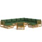 vidaXL Juego muebles de jardín 12 pzas madera maciza y cojines verdes vidaXL Juego muebles de jardín 12 pzas madera maciza y cojines verdes