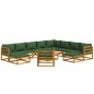 vidaXL Juego muebles de jardín 12 pzas madera maciza y cojines verdes vidaXL Juego muebles de jardín 12 pzas madera maciza y cojines verdes