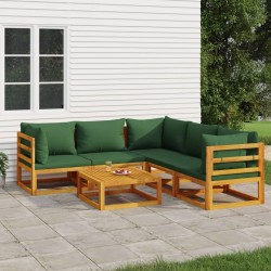 vidaXL Juego muebles de jardín 6 piezas madera maciza y cojines verdes