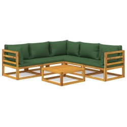vidaXL Juego muebles de jardín 6 piezas madera maciza y cojines verdes