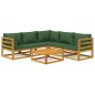 vidaXL Juego muebles de jardín 6 piezas madera maciza y cojines verdes vidaXL Juego muebles de jardín 6 piezas madera maciza y cojines verdes