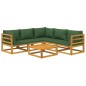 vidaXL Juego muebles de jardín 6 piezas madera maciza y cojines verdes vidaXL Juego muebles de jardín 6 piezas madera maciza y cojines verdes