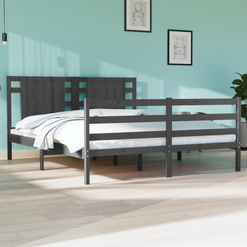 vidaXL Estructura de cama de madera maciza de pino gris 140x190 cm vidaXL Estructura de cama de madera maciza de pino gris 140x190 cm