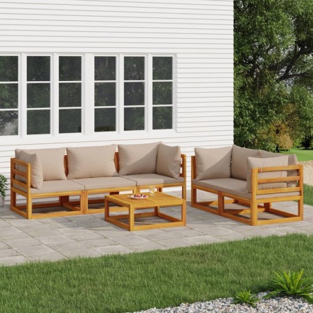 vidaXL Set muebles de jardín 6 pzas madera maciza y cojines gris taupé