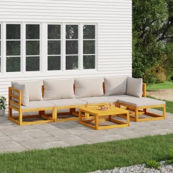 vidaXL Set muebles de jardín 6 pzas madera maciza y cojines gris claro