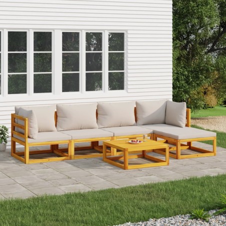vidaXL Set muebles de jardín 6 pzas madera maciza y cojines gris claro