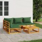 vidaXL Juego muebles de jardín 5 piezas madera maciza y cojines verdes vidaXL Juego muebles de jardín 5 piezas madera maciza y cojines verdes