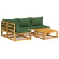 vidaXL Juego muebles de jardín 5 piezas madera maciza y cojines verdes vidaXL Juego muebles de jardín 5 piezas madera maciza y cojines verdes