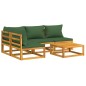 vidaXL Juego muebles de jardín 5 piezas madera maciza y cojines verdes vidaXL Juego muebles de jardín 5 piezas madera maciza y cojines verdes