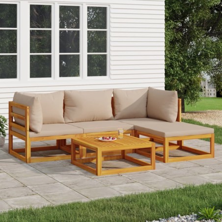 vidaXL Set muebles de jardín 5 pzas madera maciza y cojines gris taupé