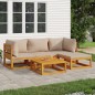vidaXL Set muebles de jardín 5 pzas madera maciza y cojines gris taupé vidaXL Set muebles de jardín 5 pzas madera maciza y cojines gris taupé
