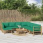 vidaXL Set de muebles de jardín 9 piezas bambú con cojines verde