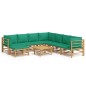 vidaXL Set de muebles de jardín 9 piezas bambú con cojines verde