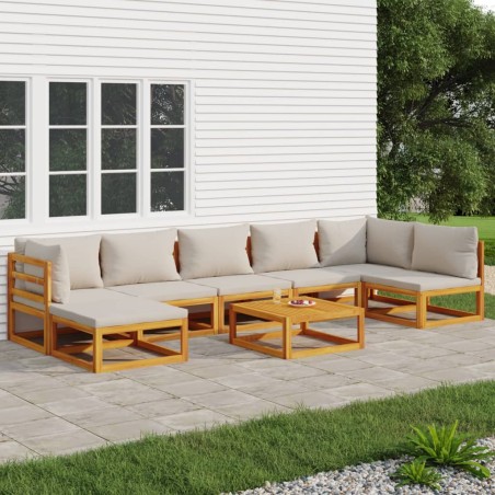 vidaXL Set muebles de jardín 8 pzas madera maciza y cojines gris claro