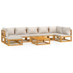 vidaXL Set muebles de jardín 8 pzas madera maciza y cojines gris claro