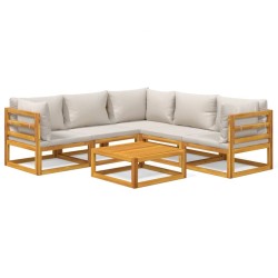 vidaXL Set muebles de jardín 6 pzas madera maciza y cojines gris claro