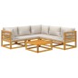 vidaXL Set muebles de jardín 6 pzas madera maciza y cojines gris claro