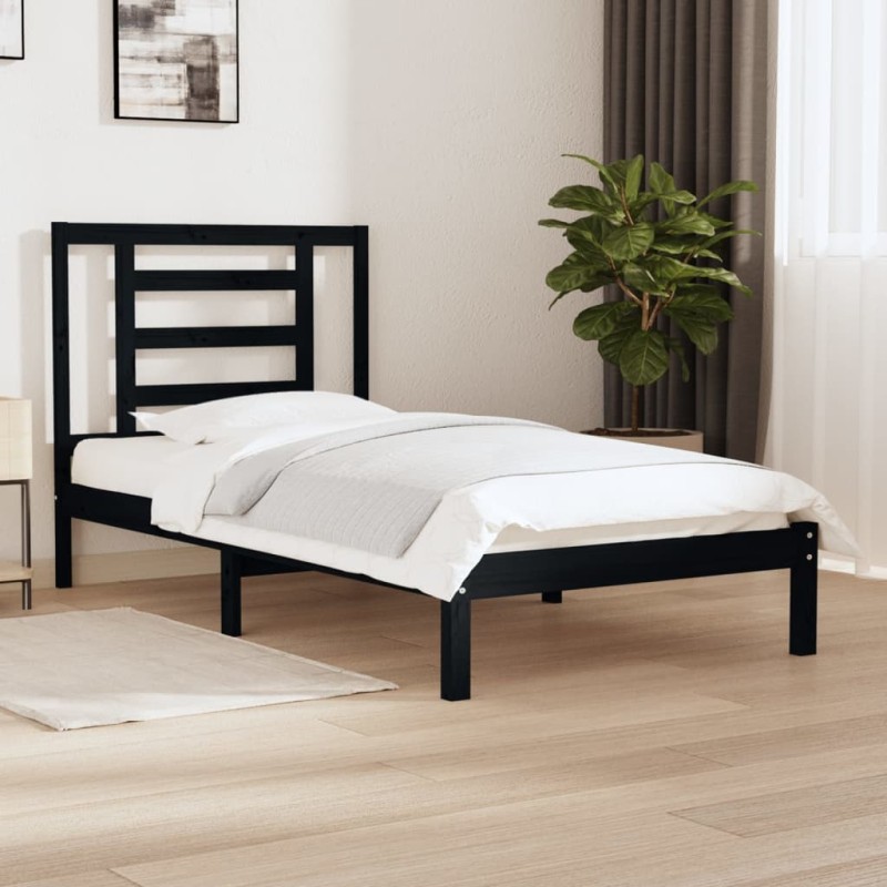 vidaXL Estructura de cama individual madera maciza negra 90x190 cm vidaXL Estructura de cama individual madera maciza negra 90x190 cm