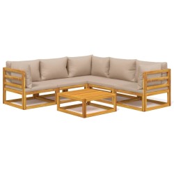 vidaXL Set muebles de jardín 6 pzas madera maciza y cojines gris taupé