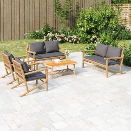 vidaXL Set de muebles de jardín 5 piezas bambú con cojines gris oscuro