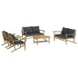vidaXL Set de muebles de jardín 5 piezas bambú con cojines gris oscuro vidaXL Set de muebles de jardín 5 piezas bambú con cojines gris oscuro