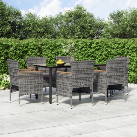 vidaXL Juego de comedor de jardín 7 piezas con cojines gris y negro