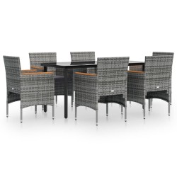 vidaXL Juego de comedor de jardín 7 piezas con cojines gris y negro