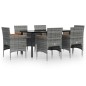 vidaXL Juego de comedor de jardín 7 piezas con cojines gris y negro vidaXL Juego de comedor de jardín 7 piezas con cojines gris y negro