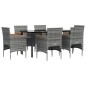 vidaXL Juego de comedor de jardín 7 piezas con cojines gris y negro vidaXL Juego de comedor de jardín 7 piezas con cojines gris y negro