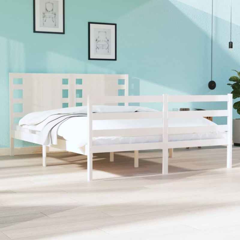 vidaXL Estructura de cama de madera maciza de pino blanco 140x200 cm vidaXL Estructura de cama de madera maciza de pino blanco 140x200 cm