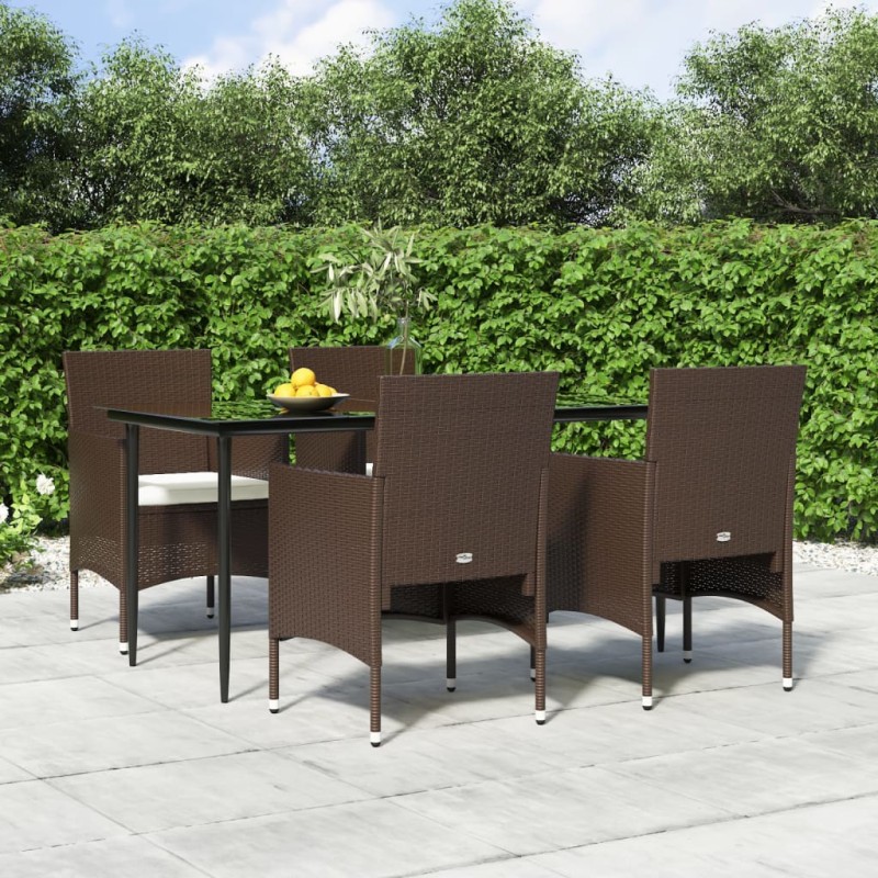vidaXL Juego de comedor de jardín 5 piezas con cojines marrón y negro vidaXL Juego de comedor de jardín 5 piezas con cojines marrón y negro