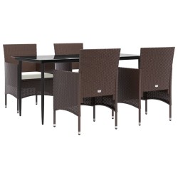 vidaXL Juego de comedor de jardín 5 piezas con cojines marrón y negro