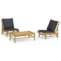 vidaXL Set de muebles de jardín 3 piezas bambú con cojines gris oscuro vidaXL Set de muebles de jardín 3 piezas bambú con cojines gris oscuro