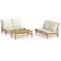 vidaXL Set de muebles de jardín 3 piezas bambú y cojines blanco crema vidaXL Set de muebles de jardín 3 piezas bambú y cojines blanco crema