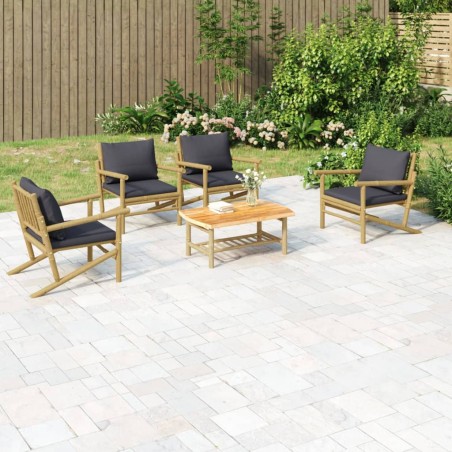 vidaXL Set de muebles de jardín 5 piezas bambú con cojines gris oscuro