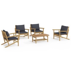 vidaXL Set de muebles de jardín 5 piezas bambú con cojines gris oscuro