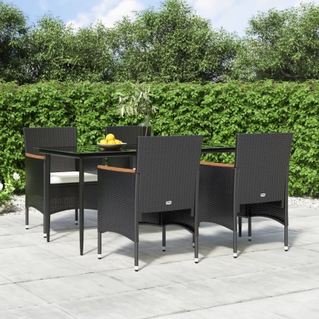 vidaXL Juego de comedor de jardín 5 piezas con cojines negro