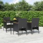 vidaXL Juego de comedor de jardín 5 piezas con cojines negro