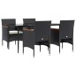 vidaXL Juego de comedor de jardín 5 piezas con cojines negro